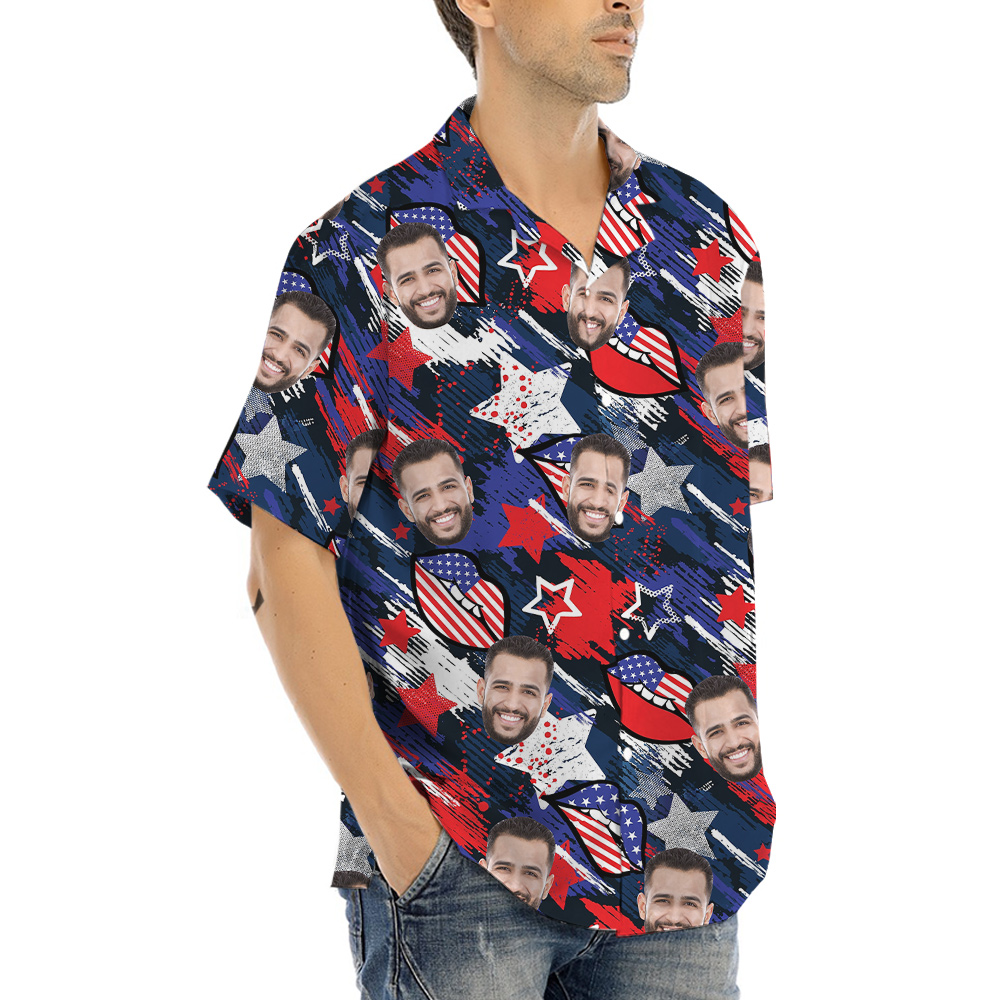 Independence Day Custom Face Blue Hawaiian Shirt