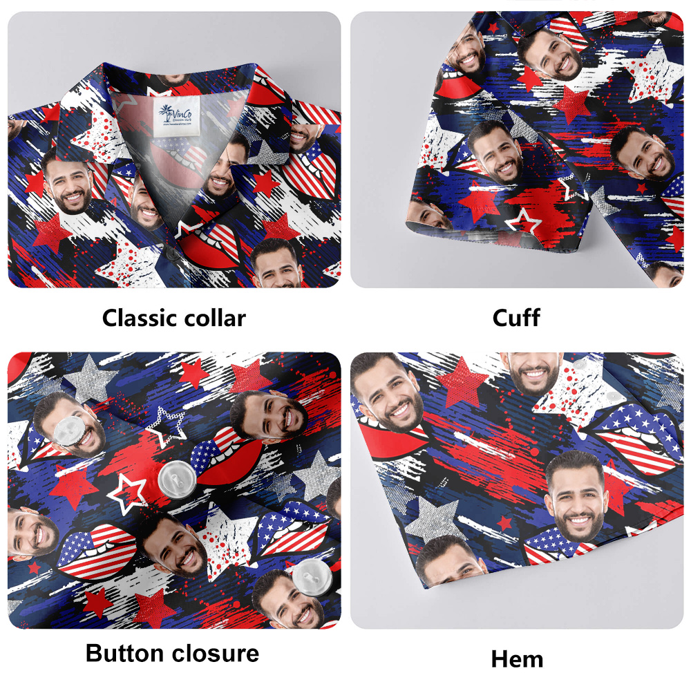Independence Day Custom Face Blue Hawaiian Shirt