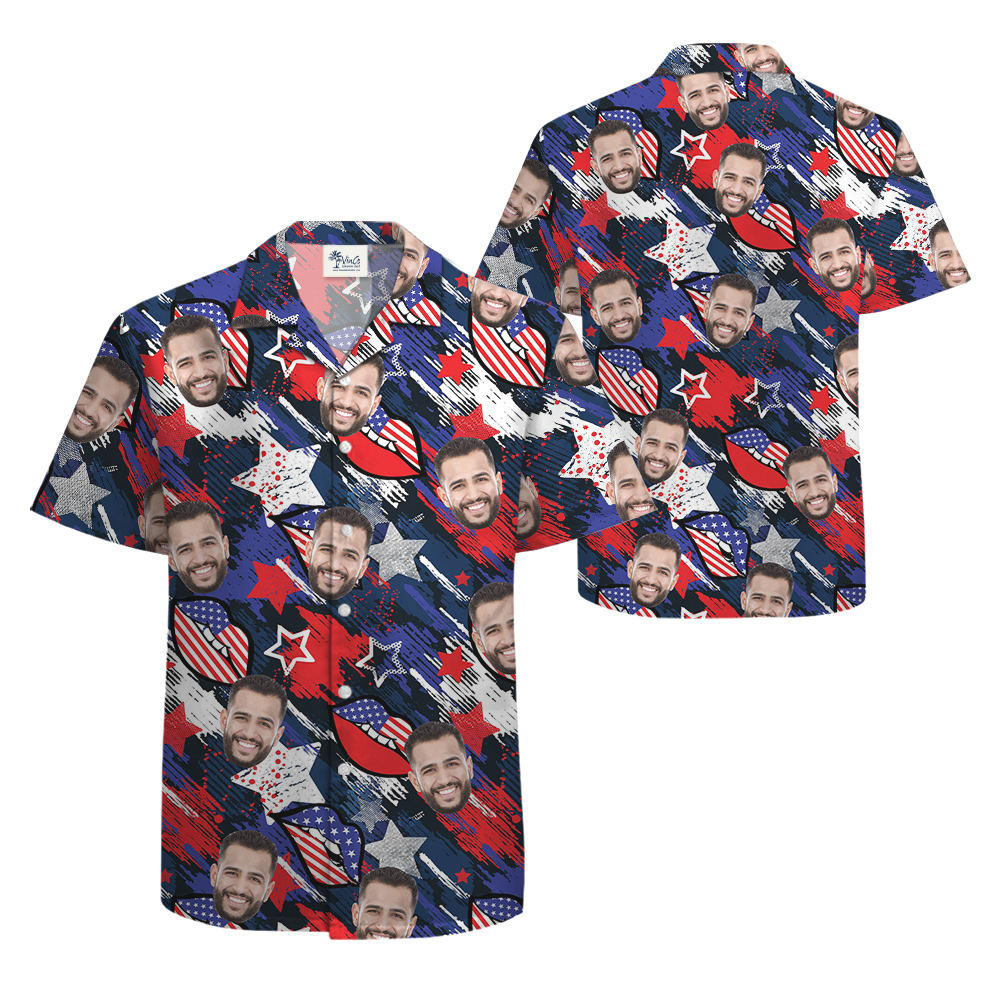 Independence Day Custom Face Blue Hawaiian Shirt