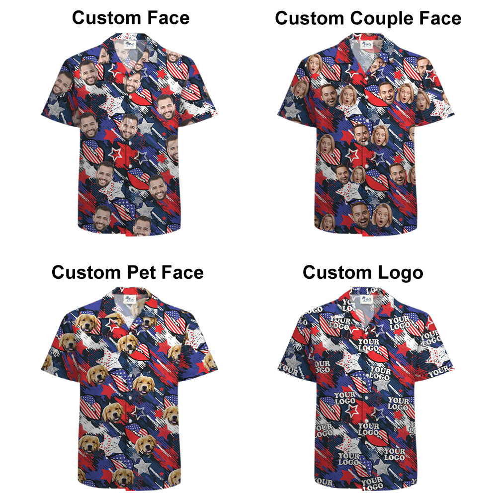 Independence Day Custom Face Blue Hawaiian Shirt