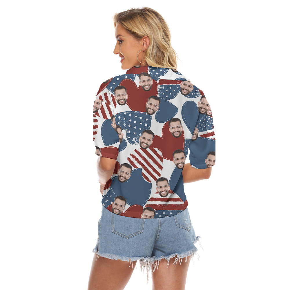 Custom Face 4th Of July American Hearts Women's Cropped Shirt