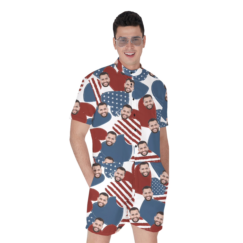 Funny 4th Of July Custom Face American Heart Men's Romper - variant image 1