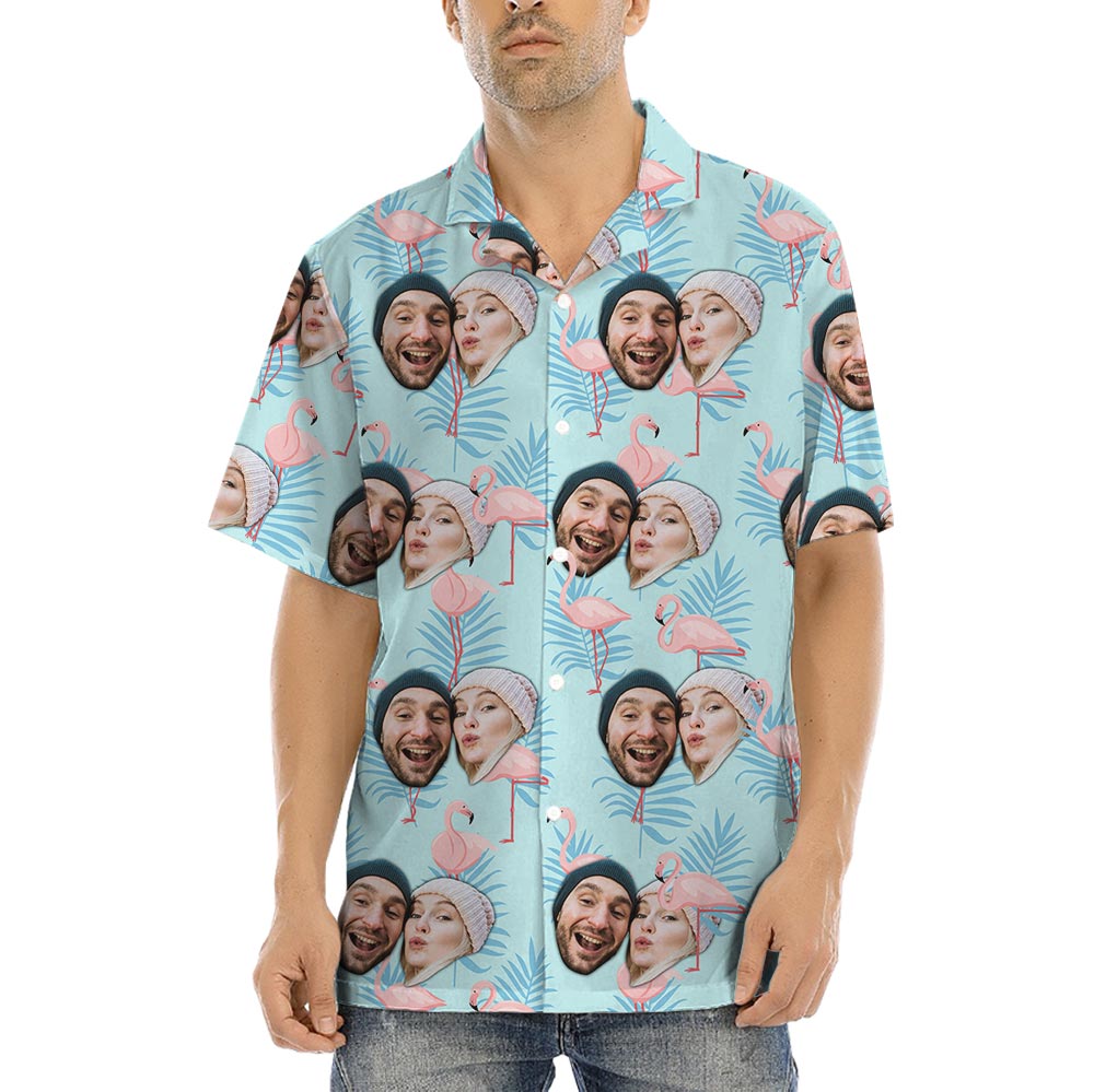 Custom Blue Hula Shirt For Men With Couple Face - variant image 1