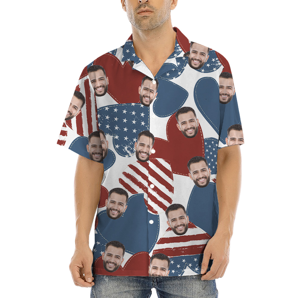 Fourth Of July American Heart Custom Face Hawaiian Shirt - variant image 1
