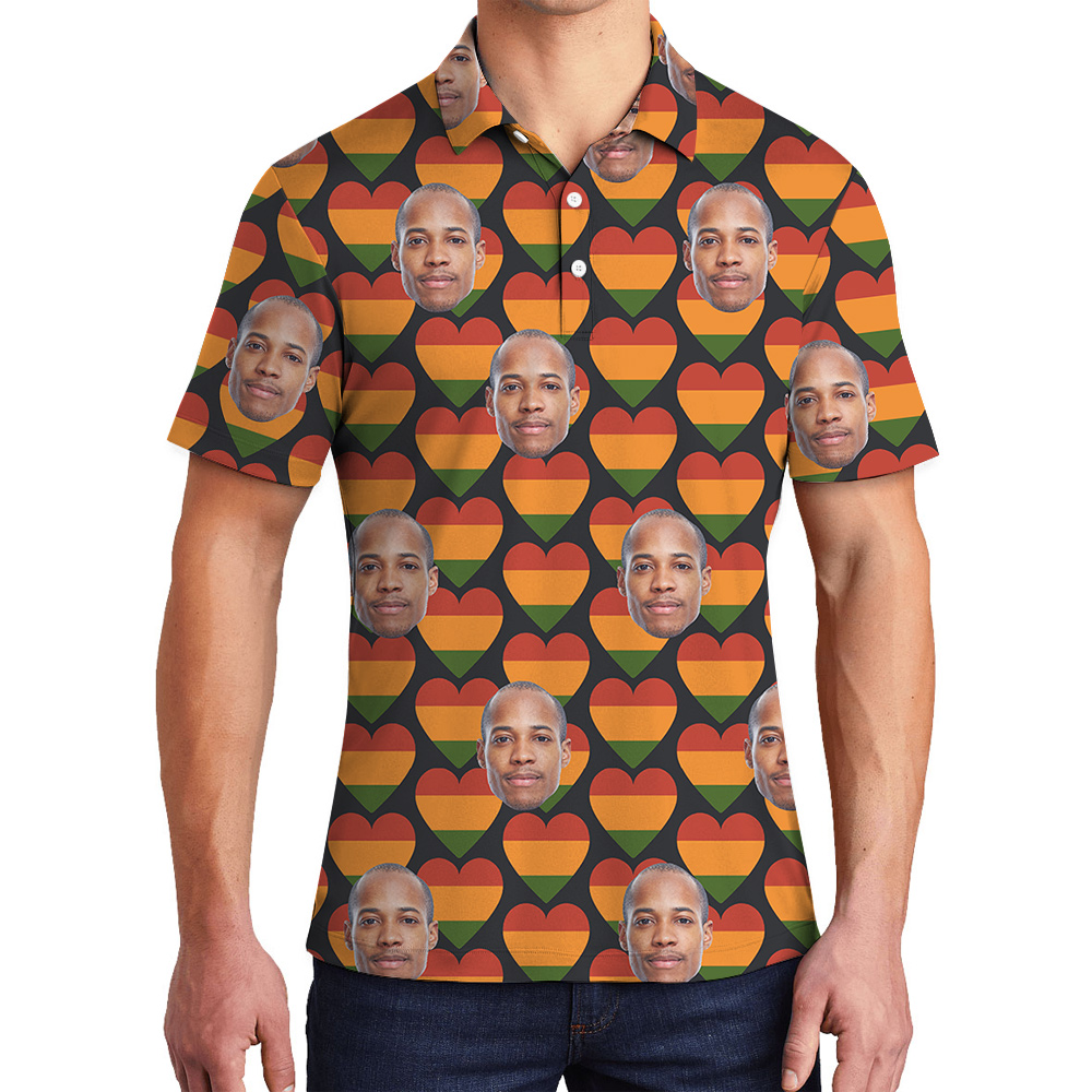 19th June Heart Theme Hawaiian Men Polo Shirt Custom 1-4 Faces - variant image 1