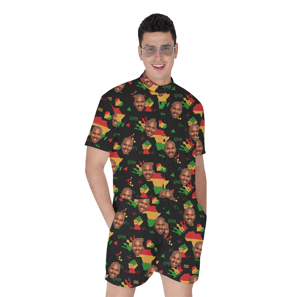 Custom Multiple Faces Aloha Men Romper with Juneteenth Theme - variant image 1