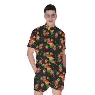 Custom Multiple Faces Aloha Men Romper with Juneteenth Theme