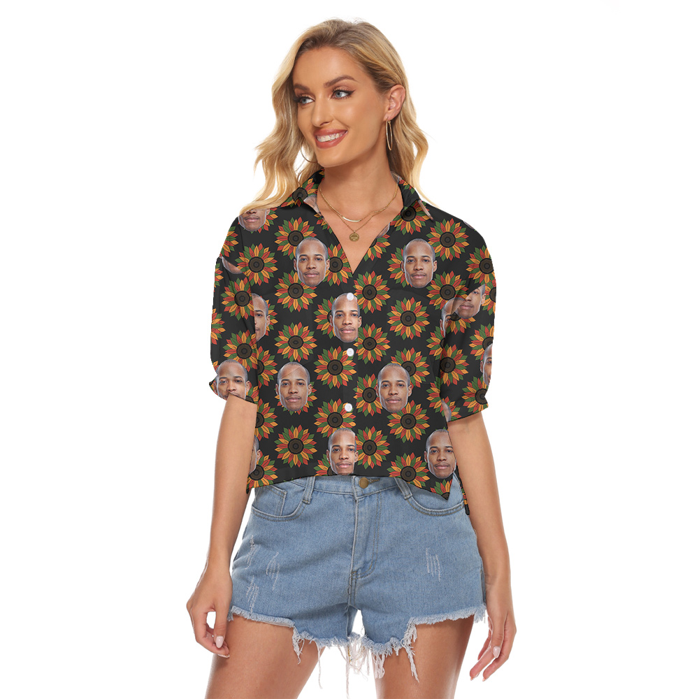 Custom 1-4 Faces Juneteenth Hawaiian Cropped Women Shirt - variant image 1