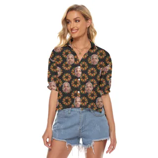 Custom 1-4 Faces Juneteenth Hawaiian Cropped Women Shirt