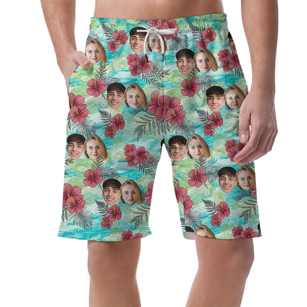 Custom Face Vintage Floral Men's Beach Shorts - variant image 1