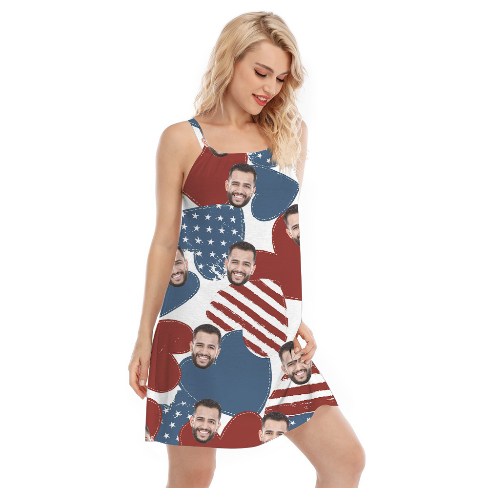 4th Of July Custom Face American Hearts Hawaiian Cami Dress