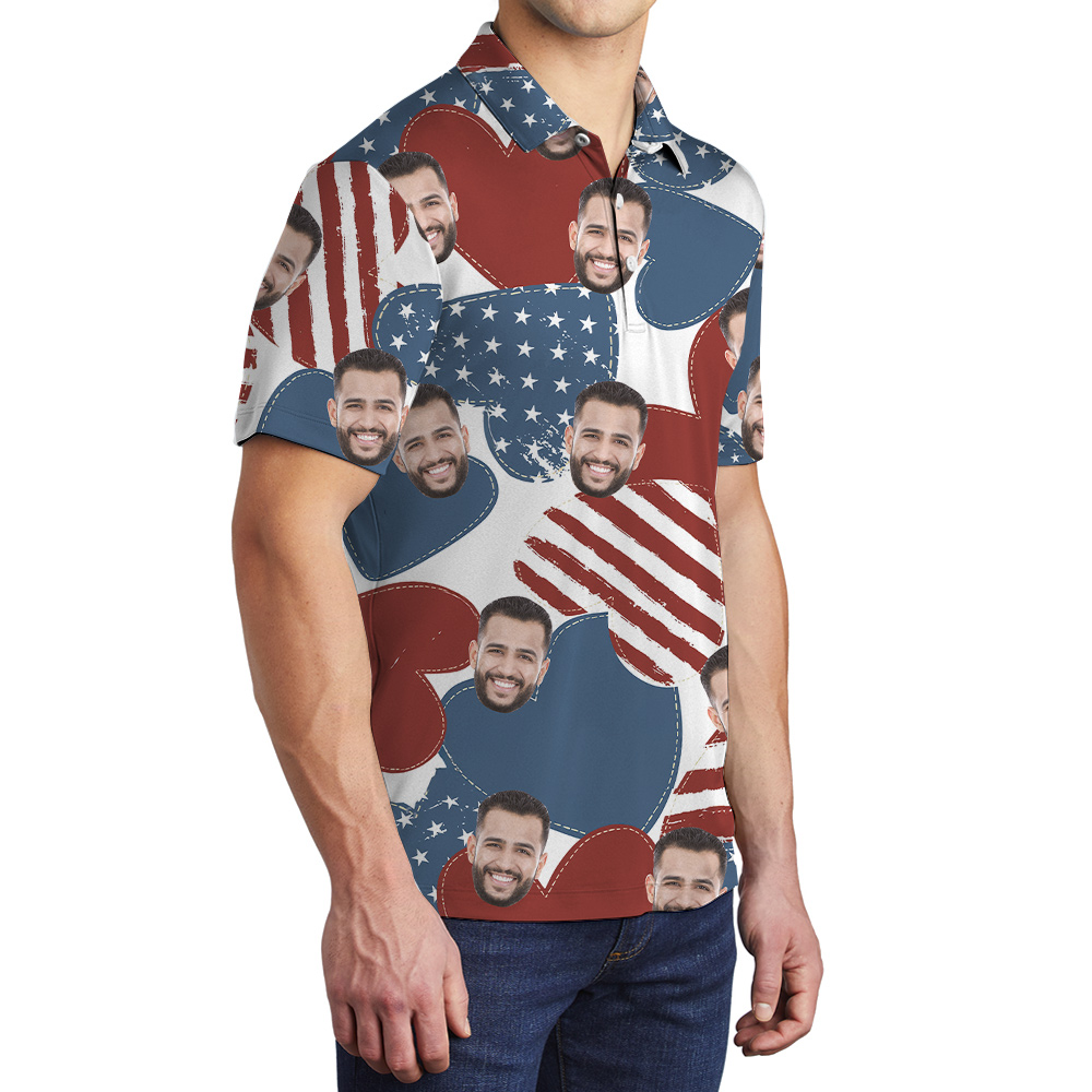 American Hearts Custom Face 4th Of July Hawaiian Men's Polo Shirt
