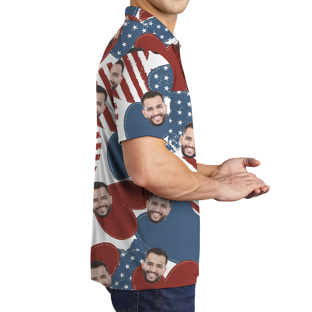 American Hearts Custom Face 4th Of July Hawaiian Men's Polo Shirt