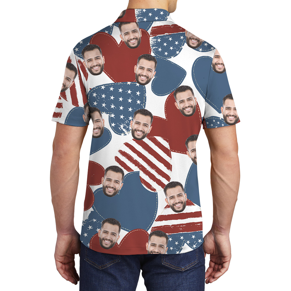 American Hearts Custom Face 4th Of July Hawaiian Men's Polo Shirt