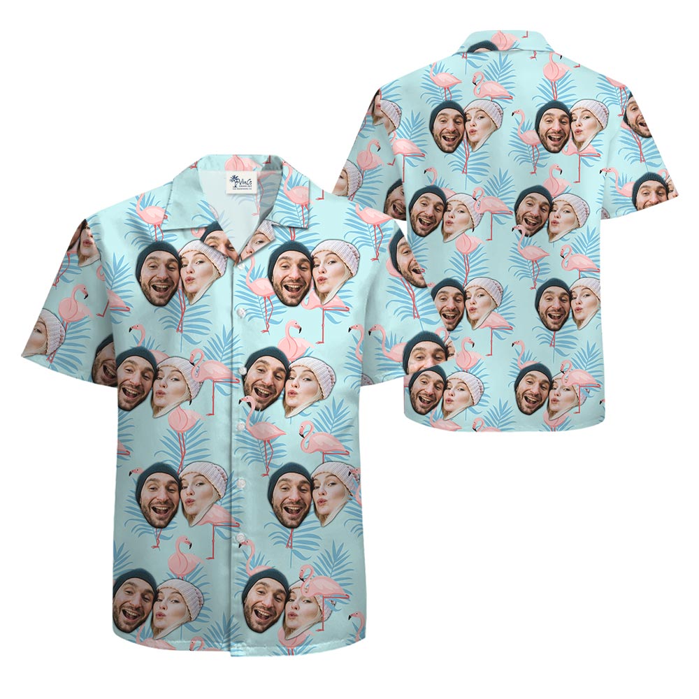 Custom Blue Hula Shirt For Men With Couple Face