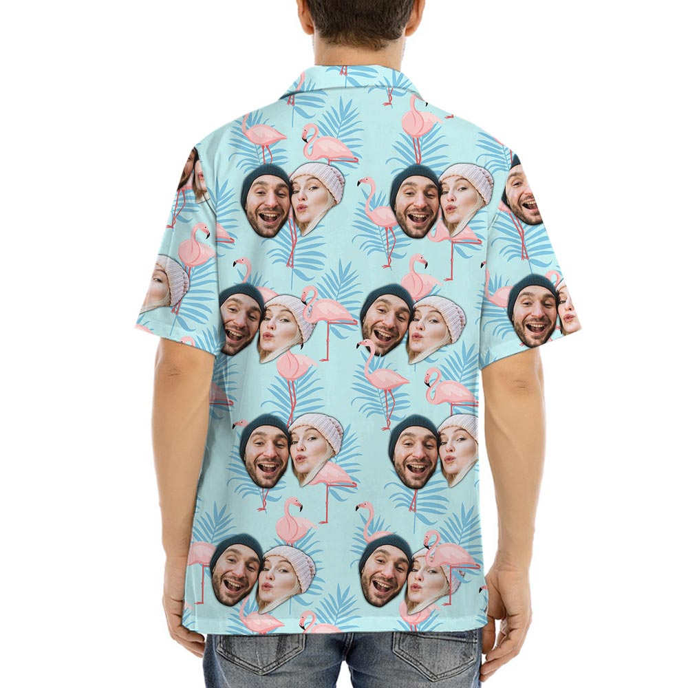 Custom Blue Hula Shirt For Men With Couple Face