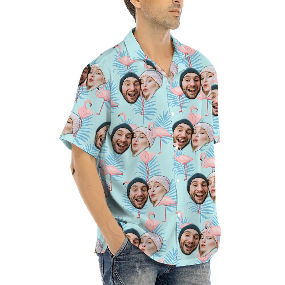Custom Blue Hula Shirt For Men With Couple Face