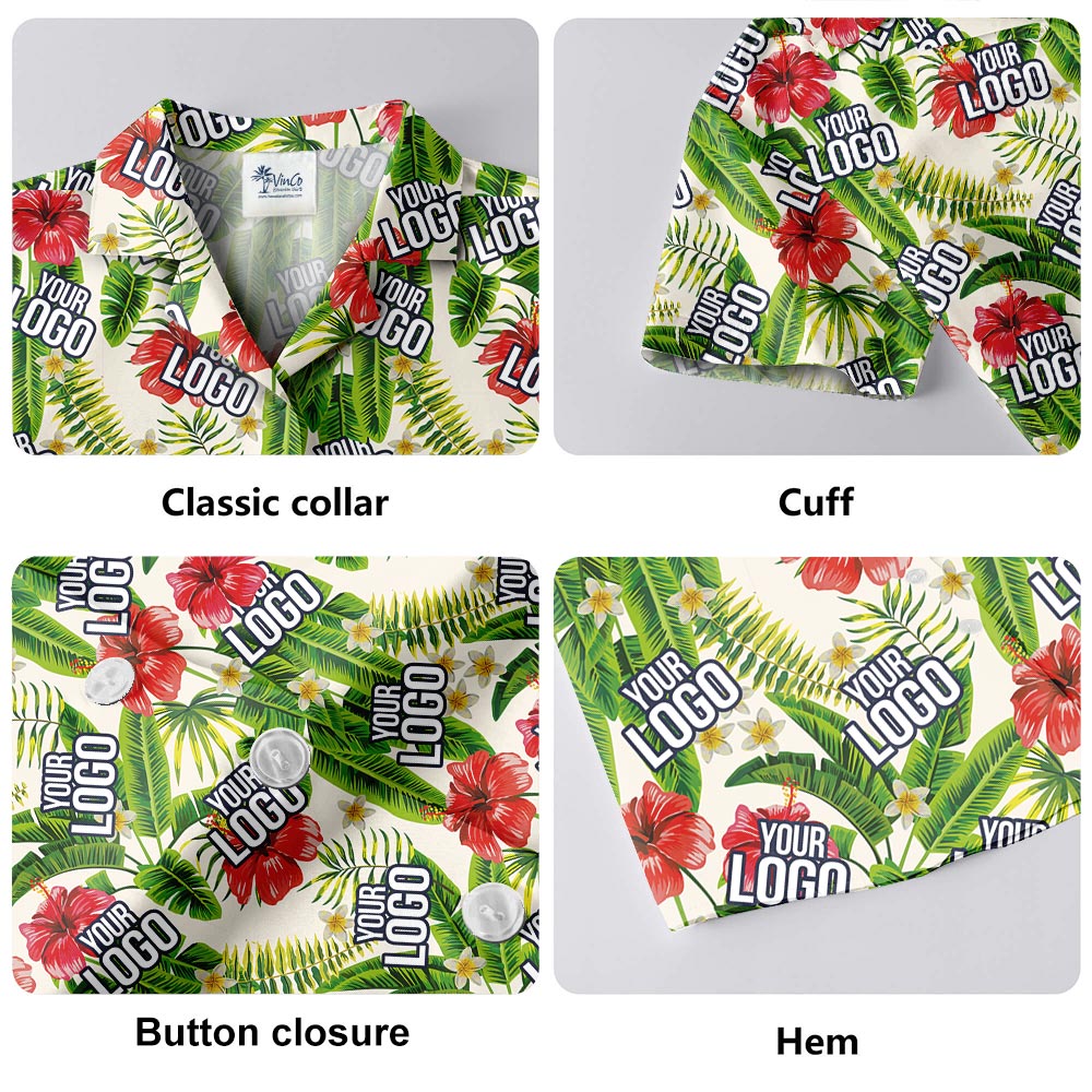 Custom Company Logo Tropical Banana Leaf Men's Aloha Shirt