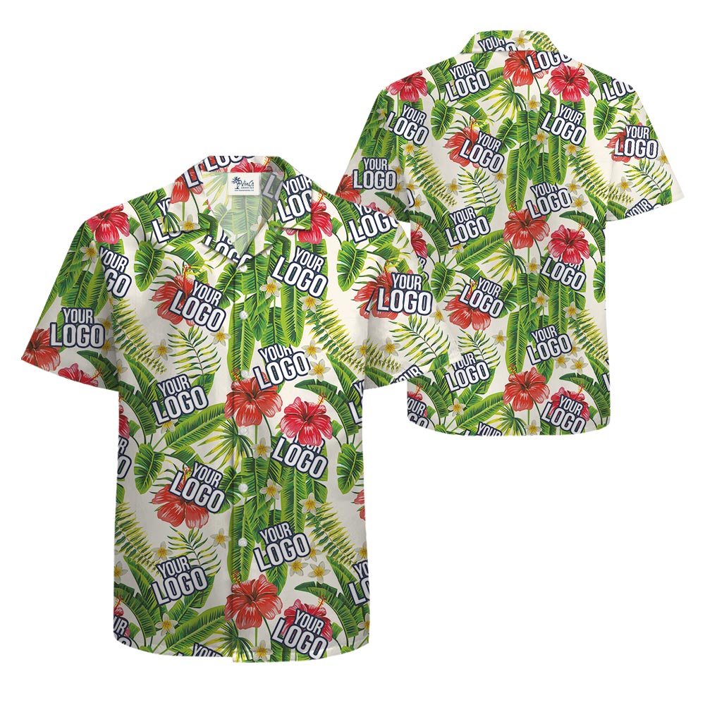 Custom Company Logo Tropical Banana Leaf Men's Aloha Shirt