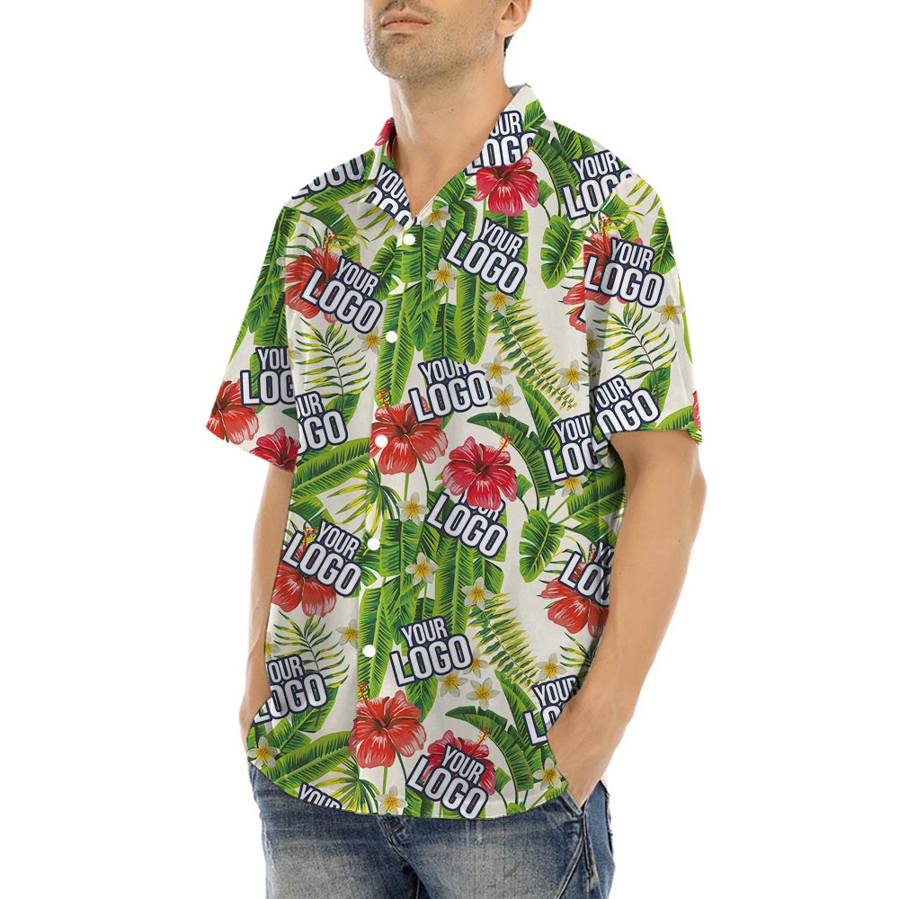 Custom Company Logo Tropical Banana Leaf Men's Aloha Shirt