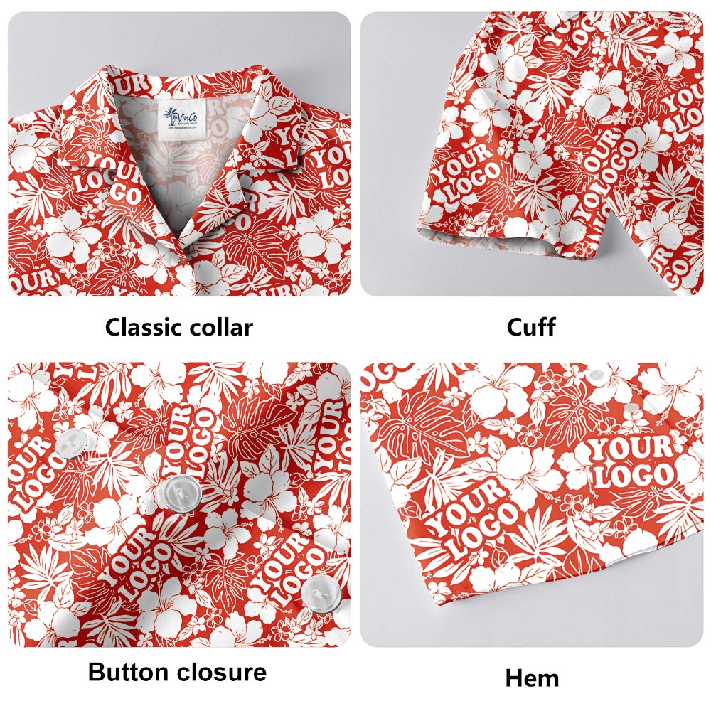 Red Hawaiian Shirt with Custom Company Logo