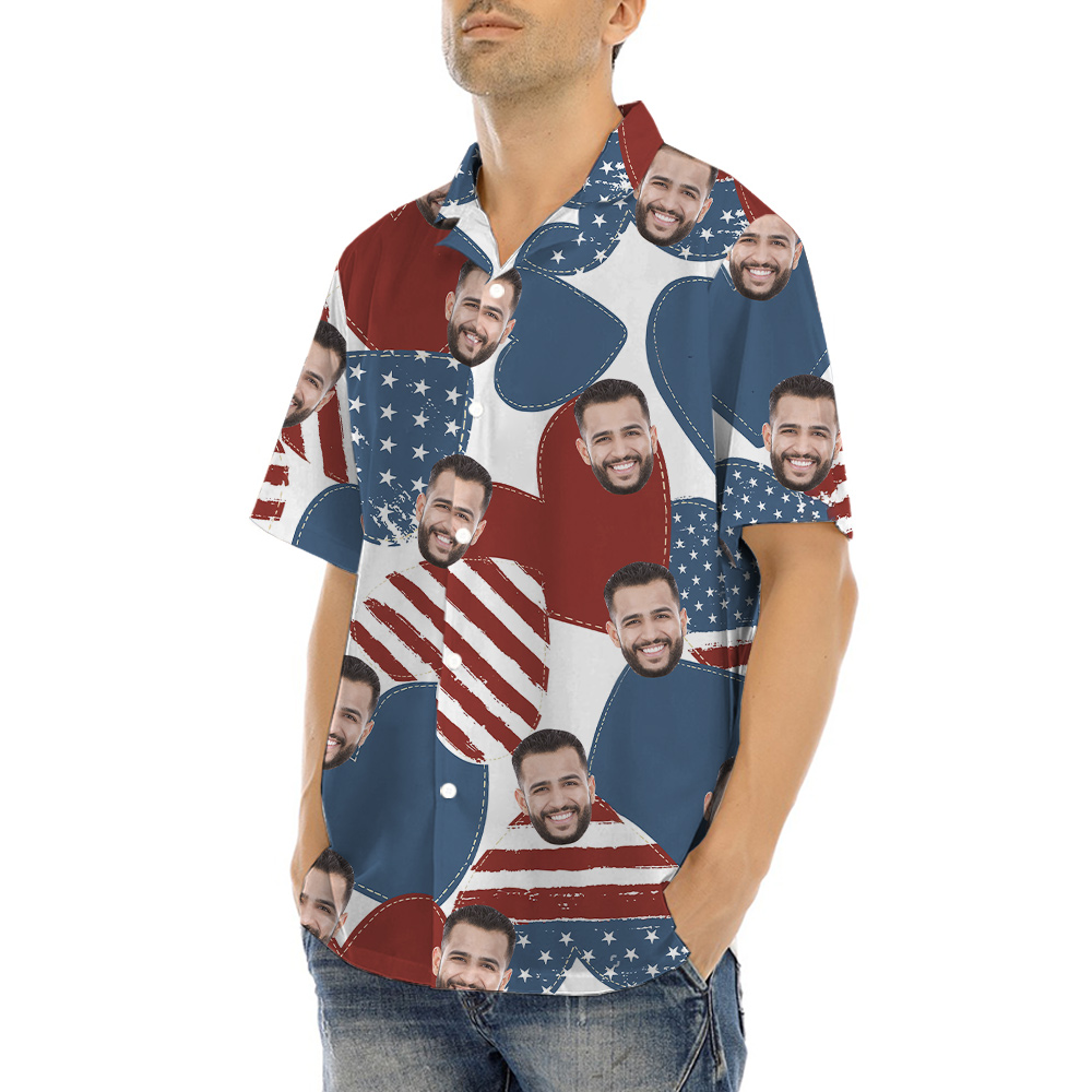 Fourth Of July American Heart Custom Face Hawaiian Shirt