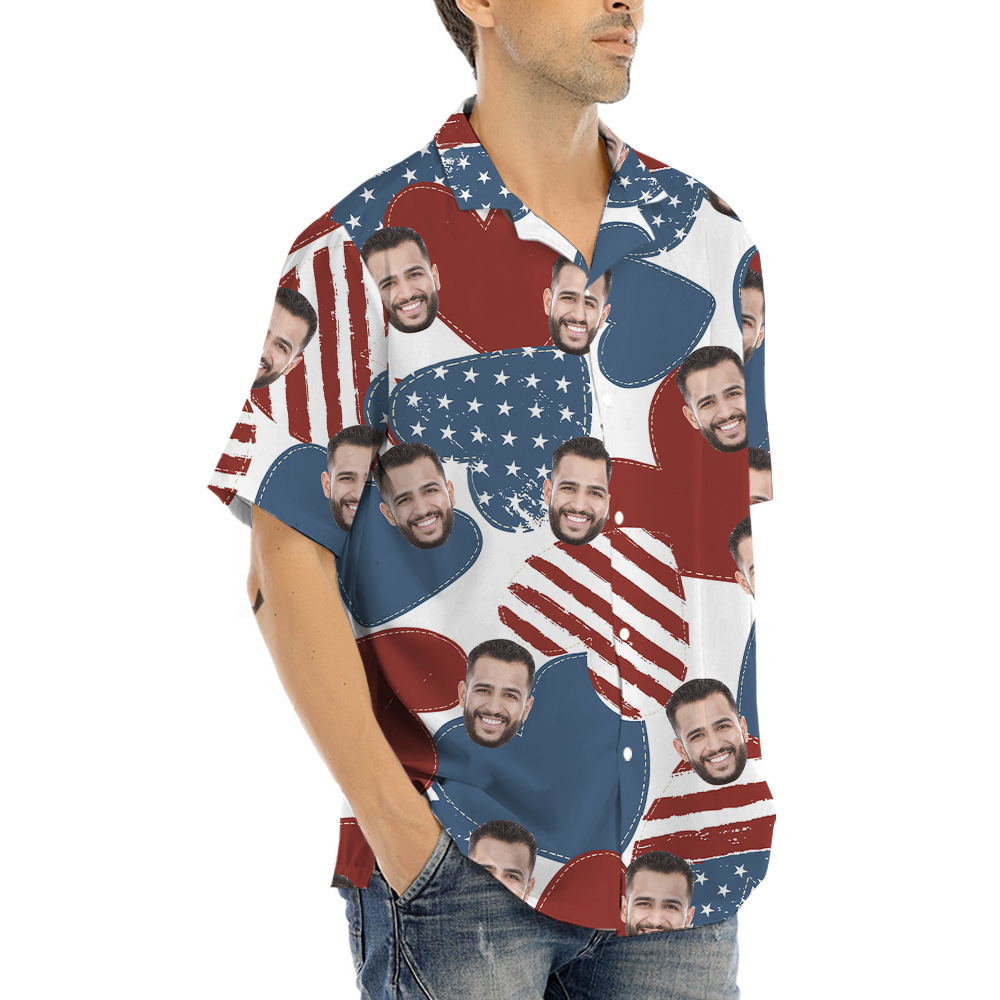 Fourth Of July American Heart Custom Face Hawaiian Shirt