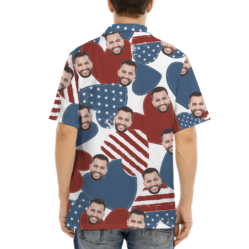 Fourth Of July American Heart Custom Face Hawaiian Shirt