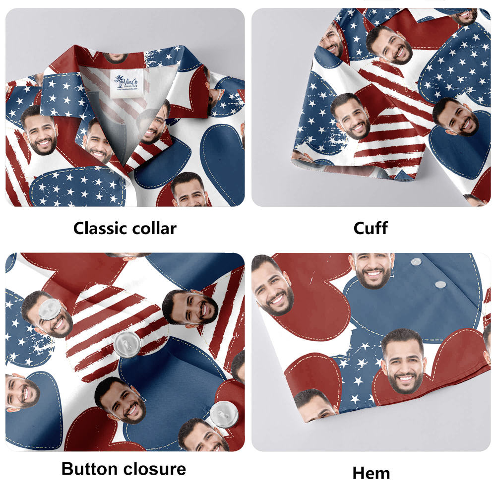 Fourth Of July American Heart Custom Face Hawaiian Shirt