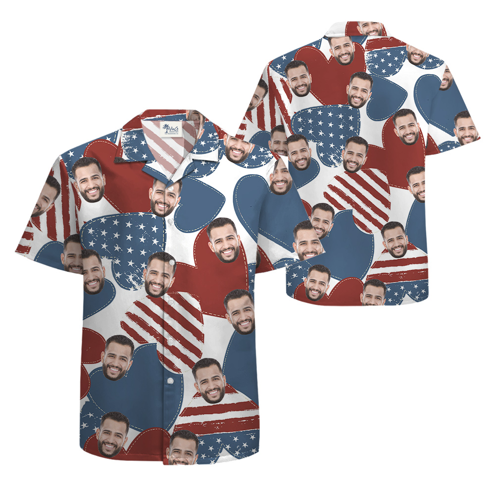 Fourth Of July American Heart Custom Face Hawaiian Shirt