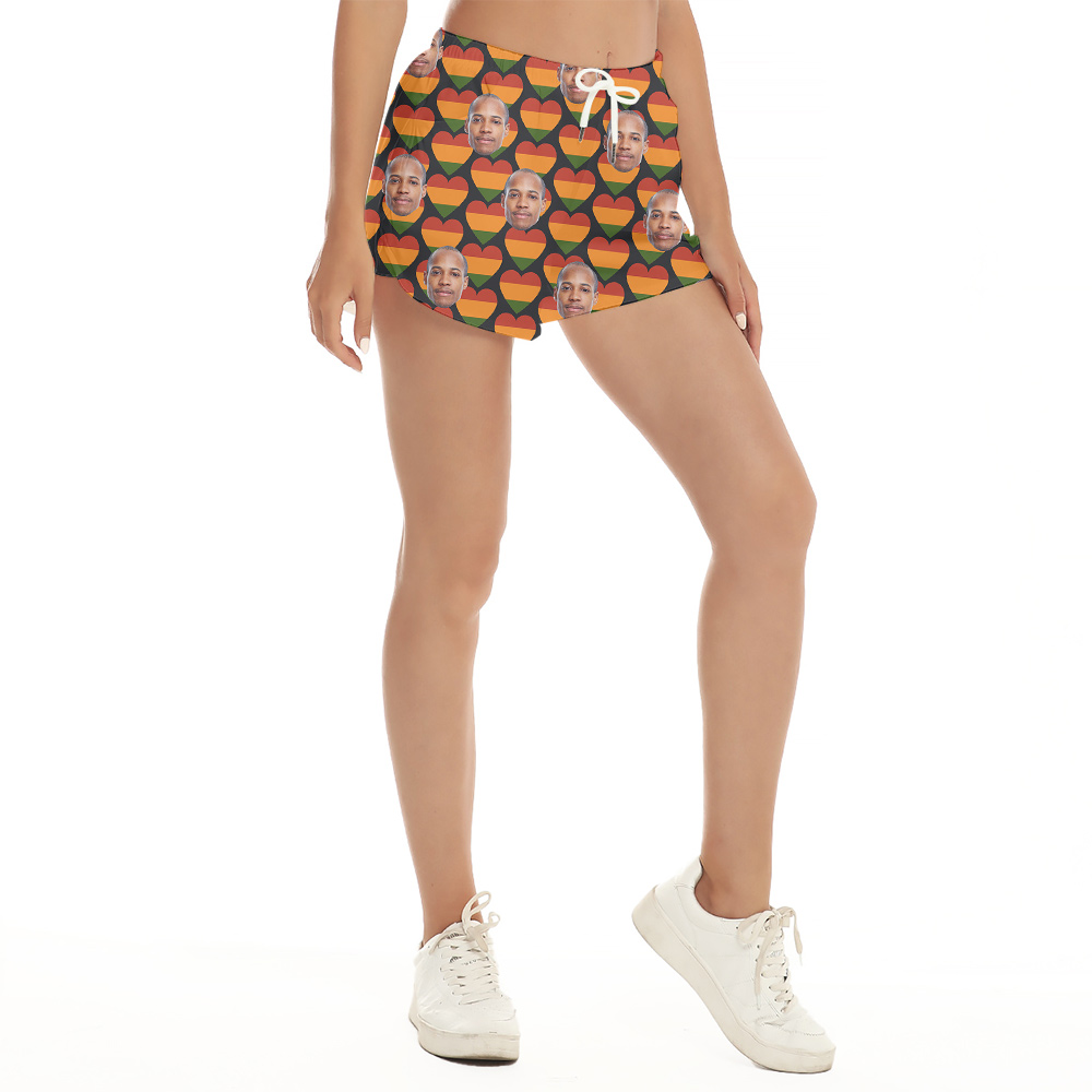 Independence Heart Pattern Hula Women Short Custom Multiple Faces