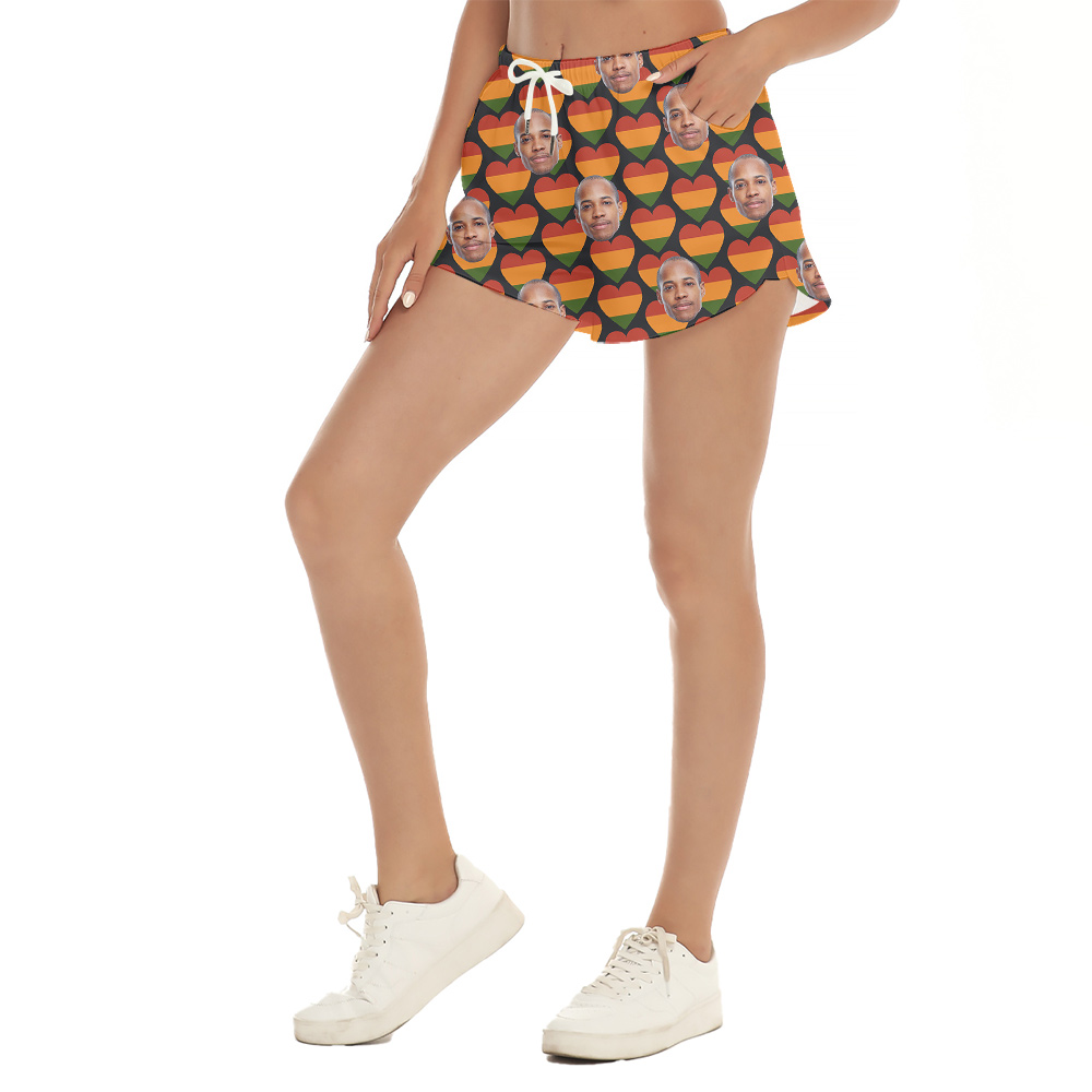 Independence Heart Pattern Hula Women Short Custom Multiple Faces