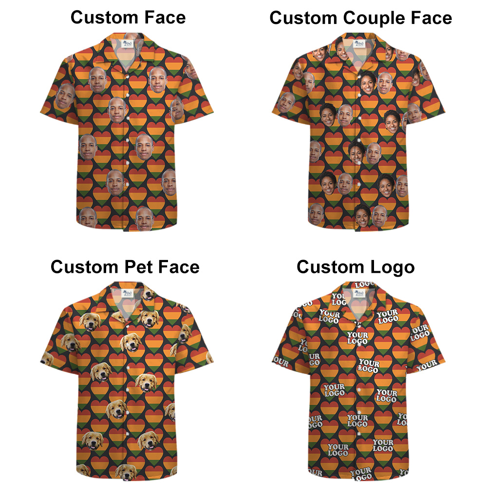 19th June Heart Theme Hawaiian Men Shirt Custom 1-4 Faces
