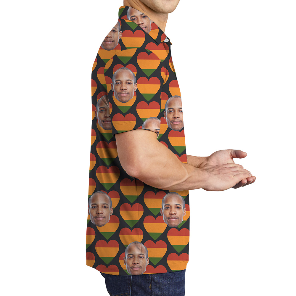 19th June Heart Theme Hawaiian Men Polo Shirt Custom 1-4 Faces