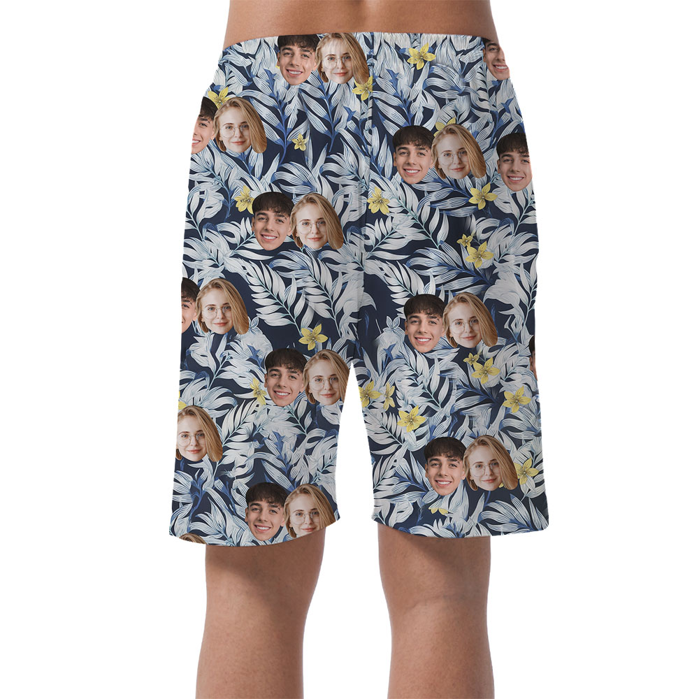 Custom 1-5 Faces Men's Beach Shorts With Tropical Leaves