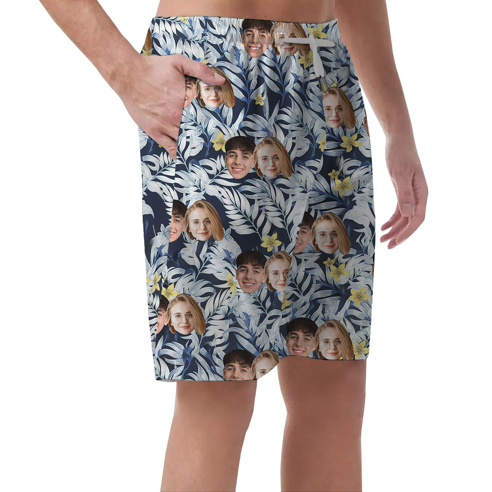 Custom 1-5 Faces Men's Beach Shorts With Tropical Leaves