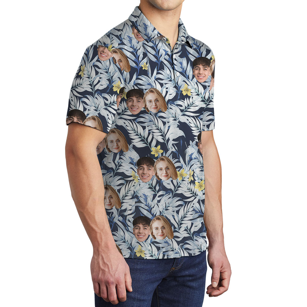 Custom 1-5 Faces Men's Polo Collared Shirt