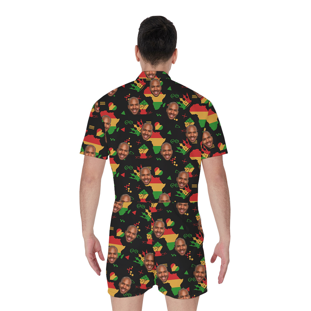 Custom Multiple Faces Aloha Men Romper with Juneteenth Theme
