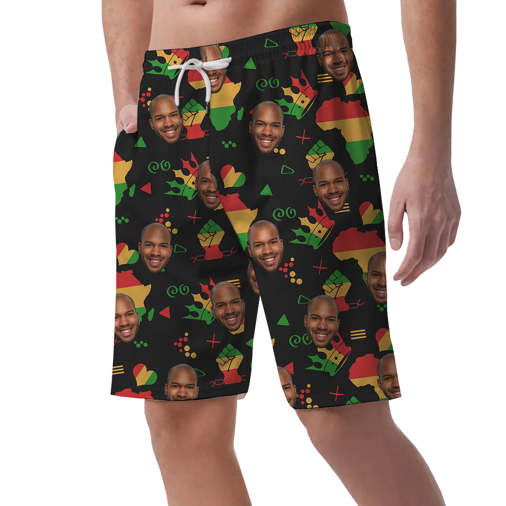 Custom Multiple Faces Aloha Men Short with Juneteenth Theme