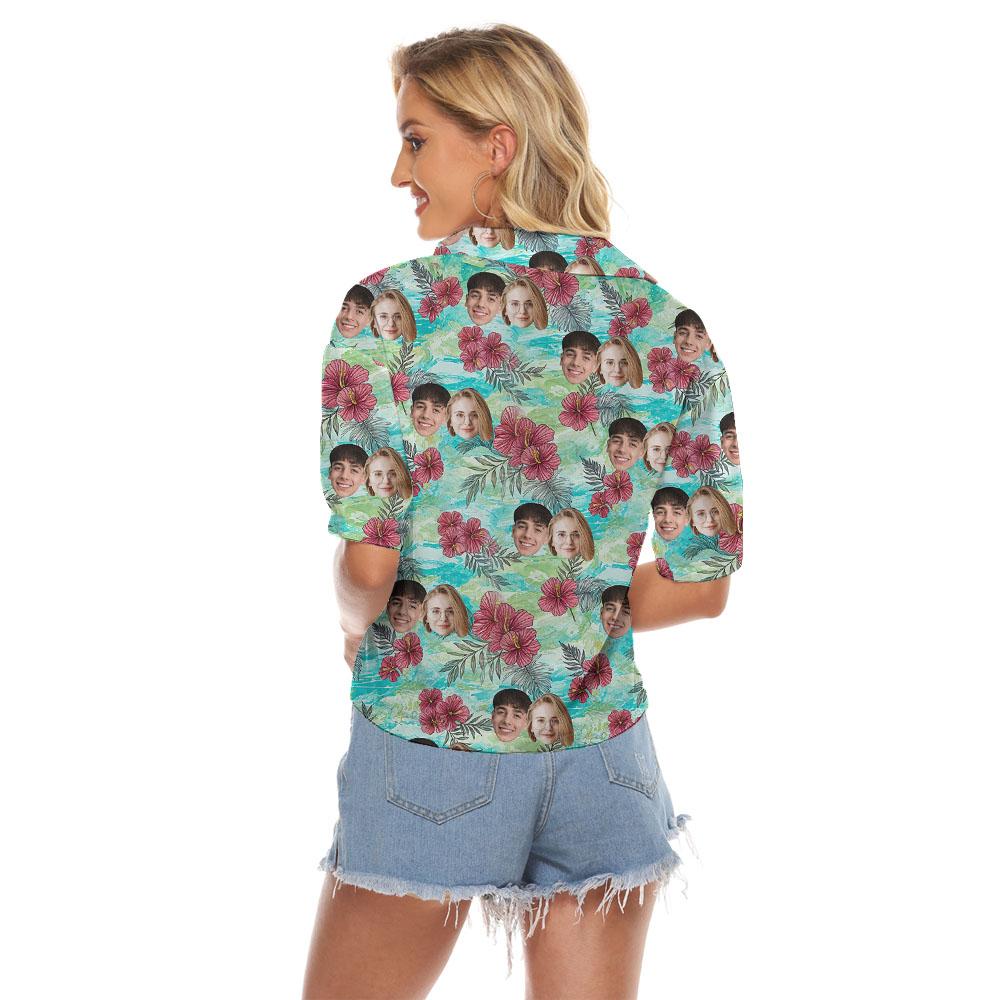 Custom Face Women's Crop Top With Vintage Floral Print
