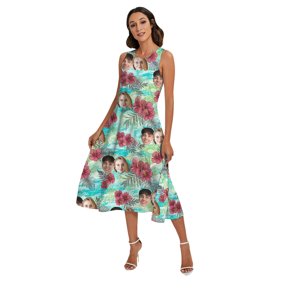 Custom 1-5 Faces Matching Hawaiian Shirt And Dress