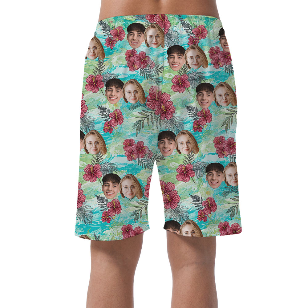 Custom Face Vintage Floral Men's Beach Shorts