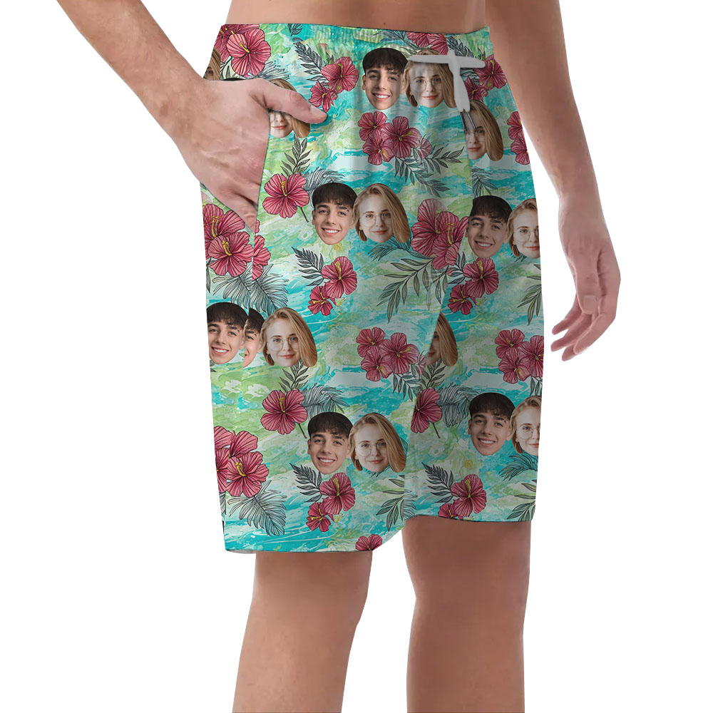 Custom Face Vintage Floral Men's Beach Shorts