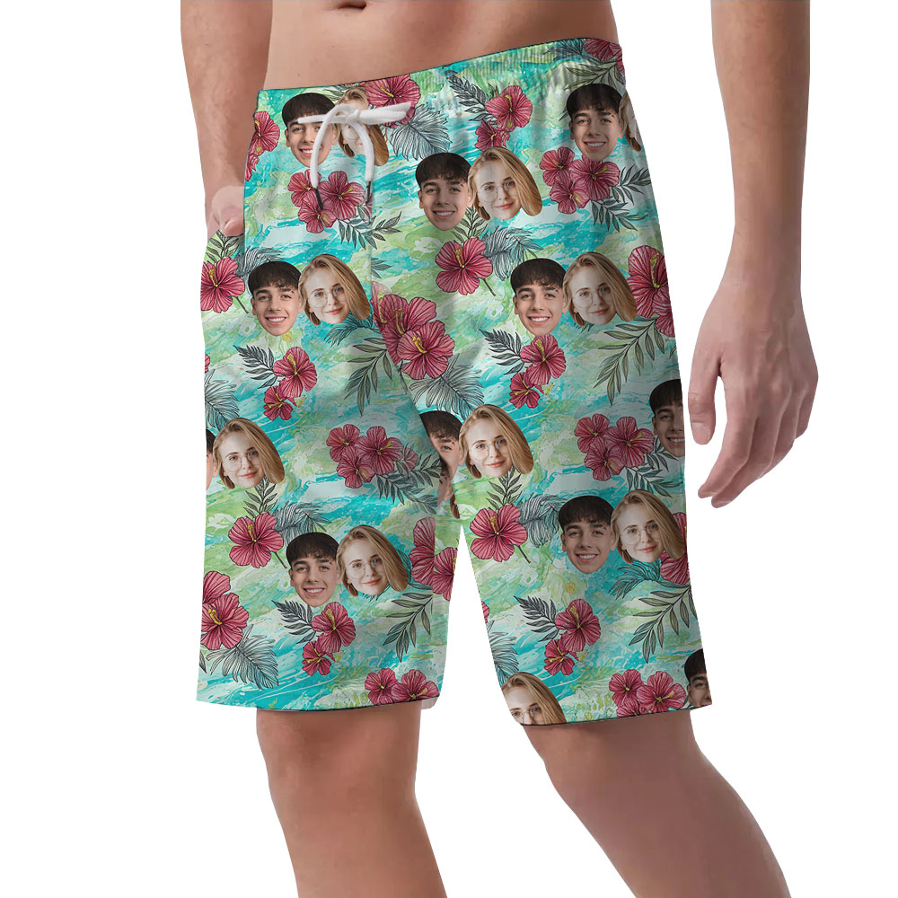 Custom Face Vintage Floral Men's Beach Shorts