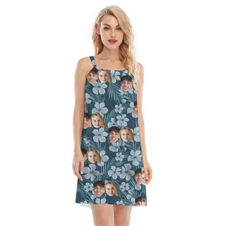 Custom 5 Faces Floral Navy Cami Dress