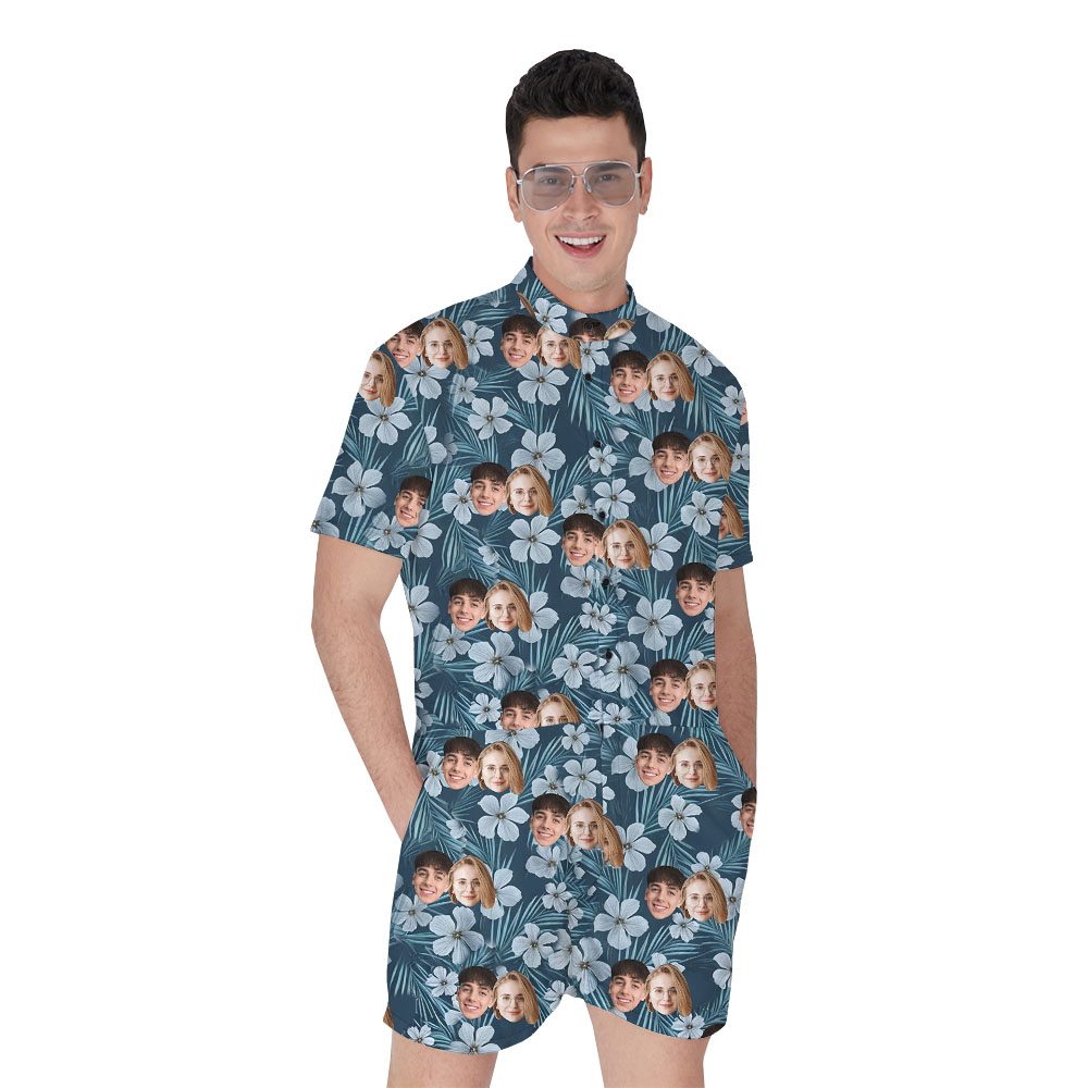Personalized 1-5 Faces Floral Navy Romper For Male - variant image 1