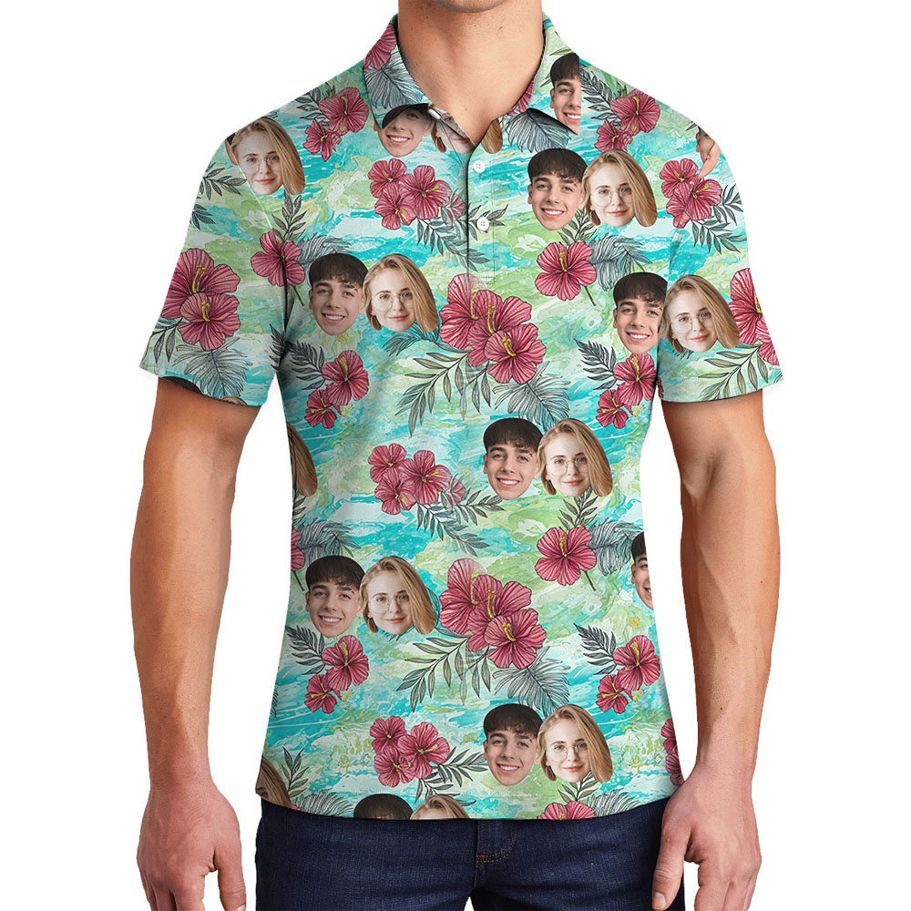 Custom Face Men's Polo Shirt With Vintage Blooms - variant image 1