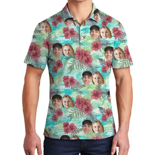 Custom Face Men's Polo Shirt With Vintage Blooms