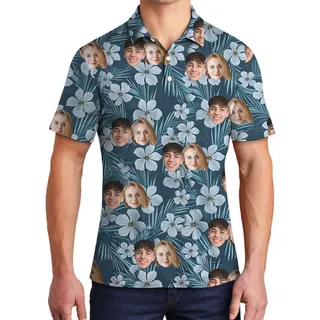 Custom 1-5 Faces Floral Navy Golf Shirt
