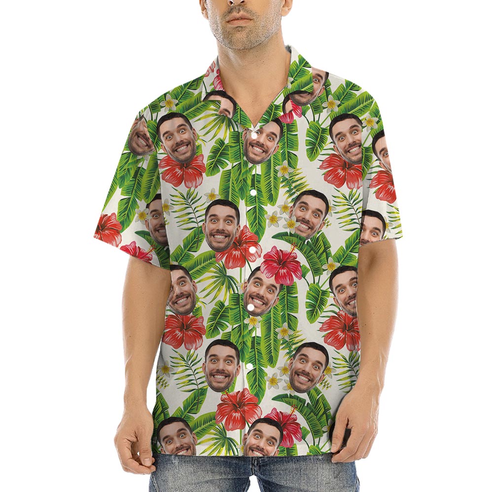 Custom 1-4 Faces Men Tropical Shirt Banana Leaf - variant image 1